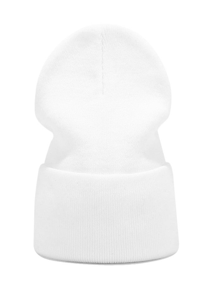 Umeepar Classic Knit Cuffed Beanie Hat Winter Warm Skull Cap Stocking Cap for Women Men (US, Alpha, One Size, White) - Image 2